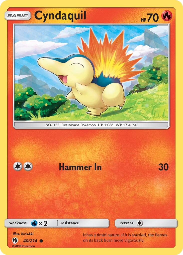 Cyndaquil 40/214 Common Reverse Holo Lost Thunder NM/LP