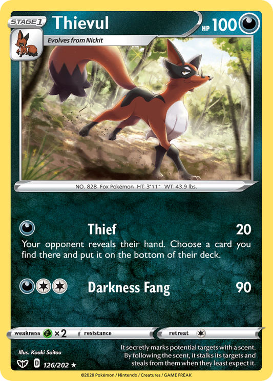 Thievul 126/202 Rare Reverse Holo Sword & Shield NM/LP