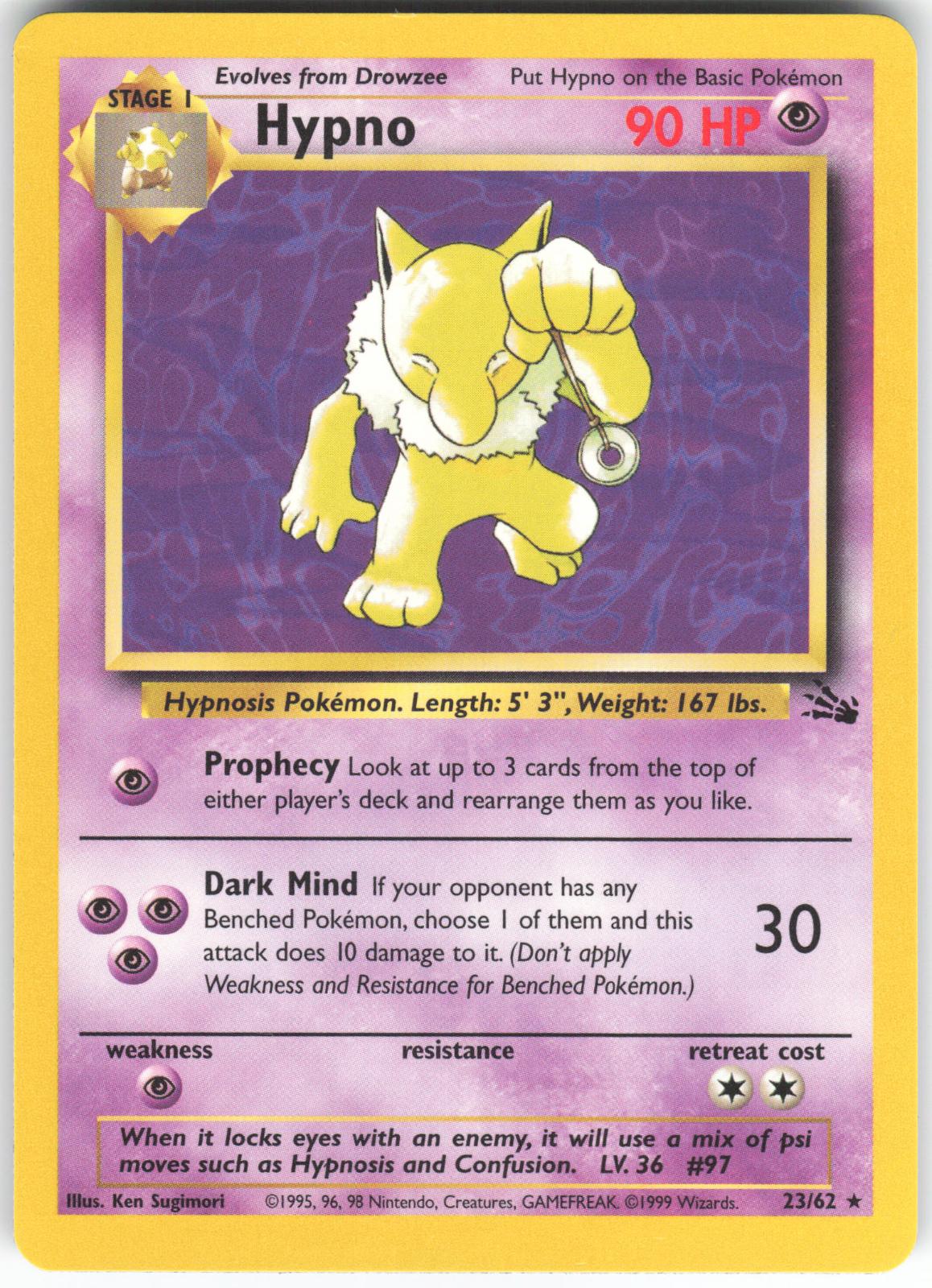 Hypno 23/62 Rare Fossil Unlimited NM/LP