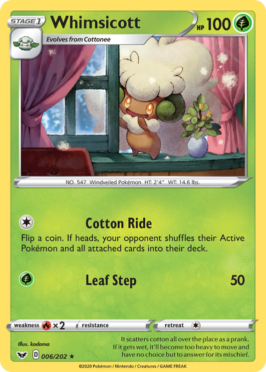 Whimsicott 006/202 Rare Reverse Holo Sword & Shield NM/LP