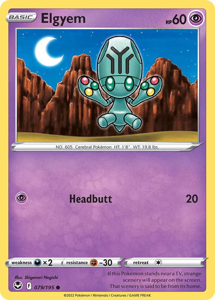 Elgyem 079/195 Common Reverse Holo Silver Tempest NM/LP