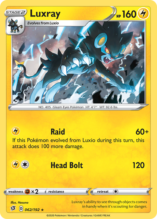 Luxray 062/192 Rare Reverse Holo Rebel Clash NM/LP