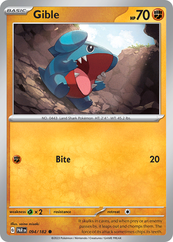 Gible 094/182 Common Reverse Holo Paradox Rift NM/LP