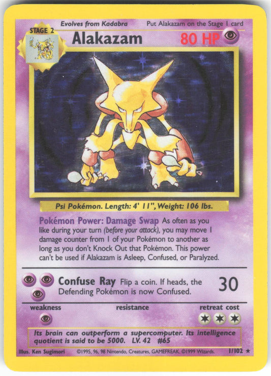 Alakazam 1/102 Holo Rare Base Set Unlimited HP