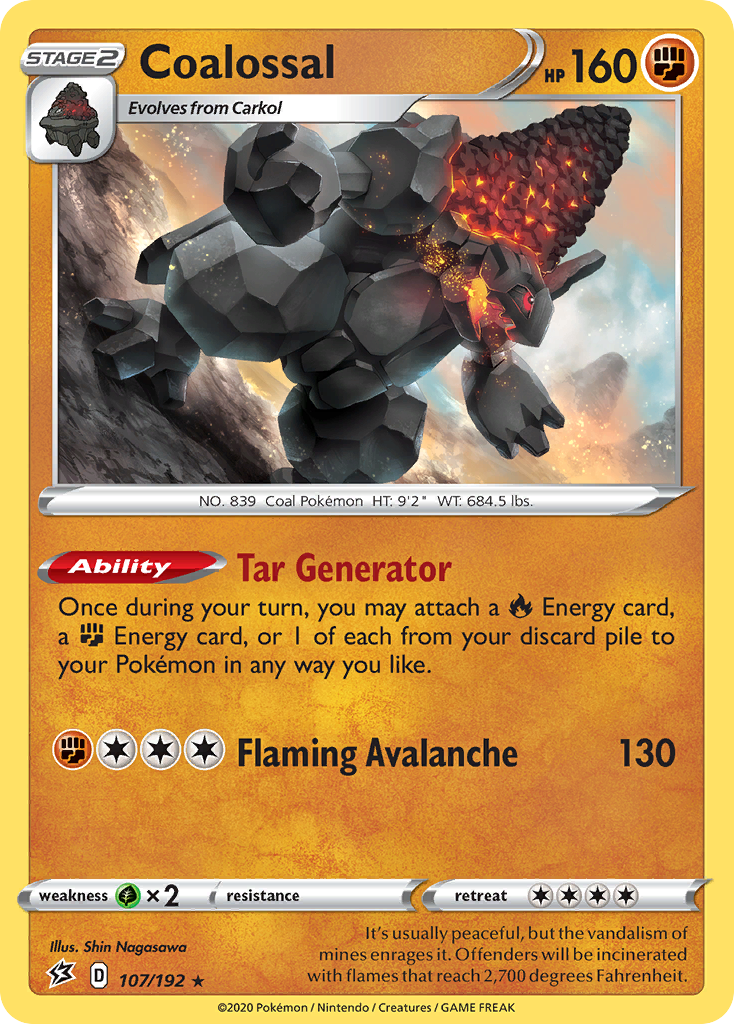 Coalossal 107/192 Rare Rebel Clash Holo NM/LP
