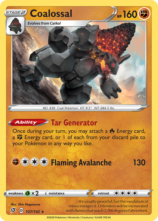 Coalossal 107/192 Rare Rebel Clash Holo NM/LP