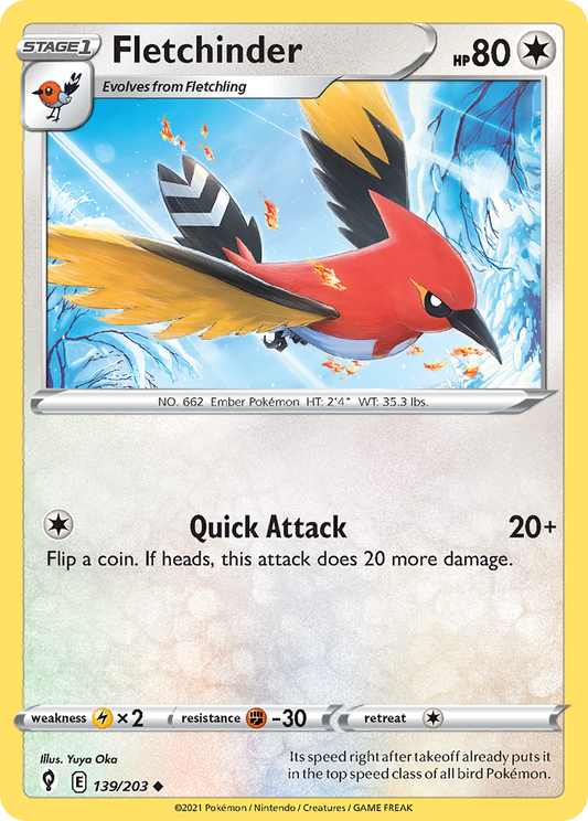 Fletchinder 139/203 Uncommon Reverse Holo Evolving Skies NM/LP