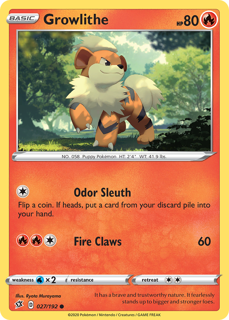 Growlithe 027/192 Common Reverse Holo Rebel Clash NM/LP