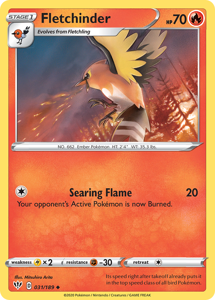 Fletchinder 031/189 UnCommon Reverse Holo Reverse Holo Darkness Ablaze NM/LP
