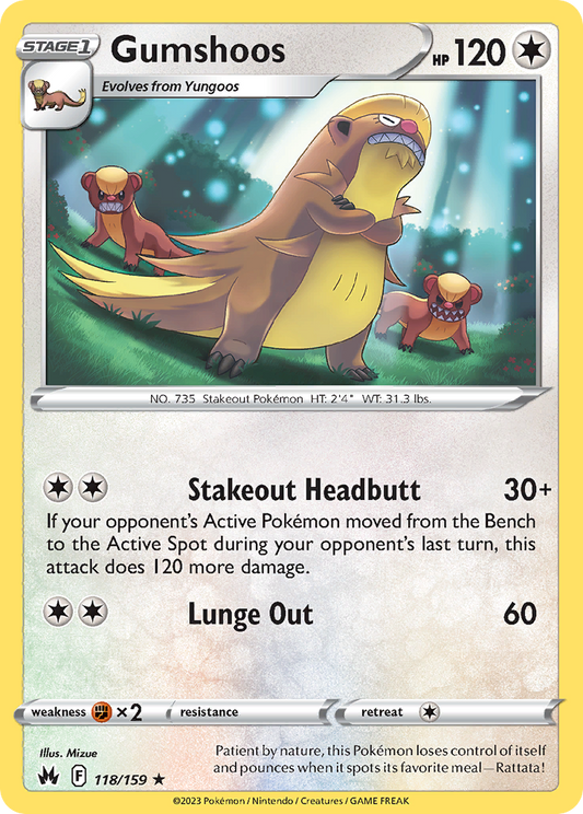 Gumshoos 118/159 Rare Reverse Holo Crown Zenith NM/LP