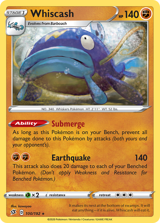Whiscash 100/192 Rare Reverse Holo Rebel Clash NM/LP