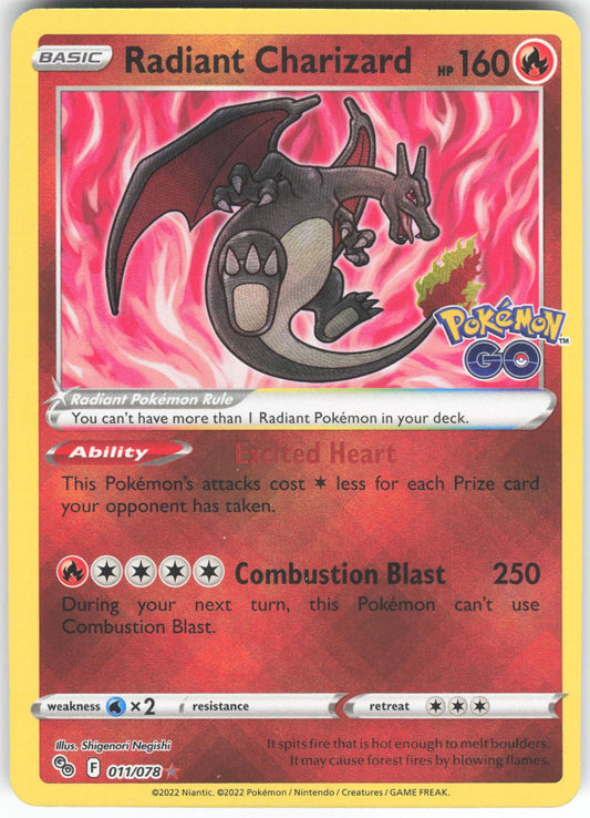 Radiant Charizard (OC) 011/078 Radiant Rare Pokemon GO NM/M