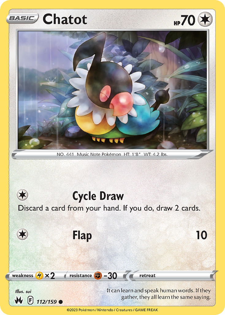 Chatot 112/159 Common Reverse Holo Crown Zenith NM/LP