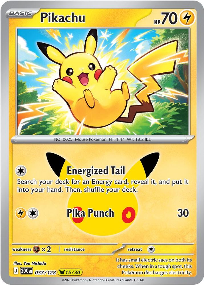 Pikachu 037/128 Pikachu Rare ME: 30th Celebration Holo NM/M