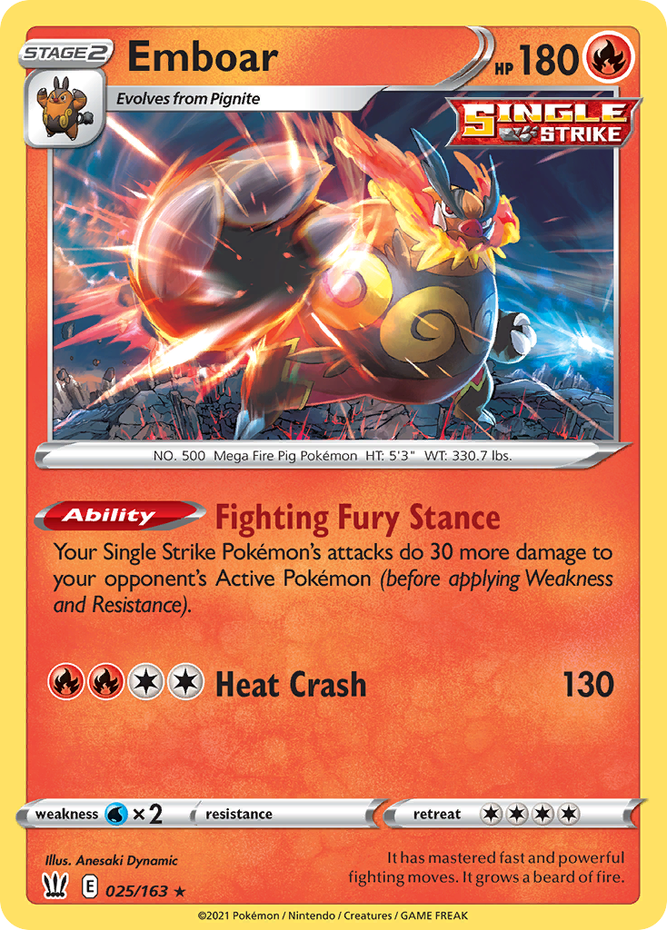 Emboar 025/163 Rare Battle Styles Holo NM/LP