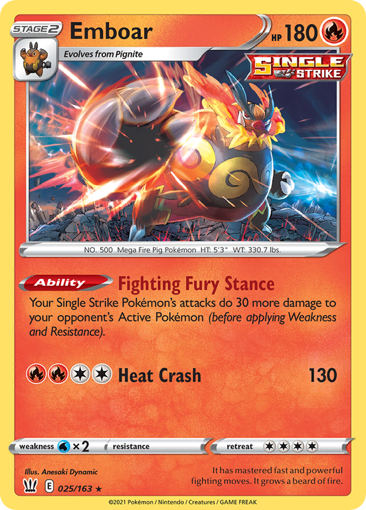 Emboar 025/163 Rare Battle Styles Holo NM/LP