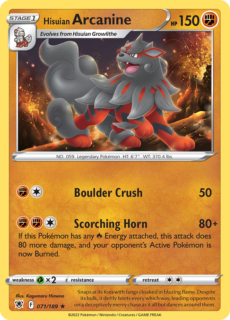Hisuian Arcanine 071/189 Rare Reverse Holo Astral Radiance NM/LP