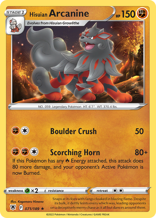 Hisuian Arcanine 071/189 Rare Reverse Holo Astral Radiance NM/LP