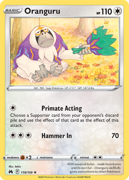 Oranguru 119/159 Rare Reverse Holo Crown Zenith NM/LP