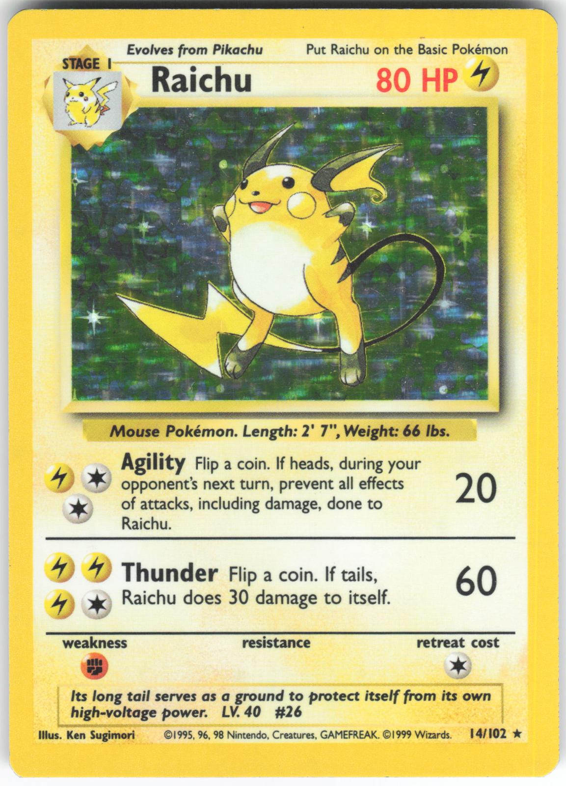 Raichu 14/102 Holo Rare Base Set Unlimited Holo LP