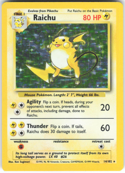 Raichu 14/102 Holo Rare Base Set Unlimited Holo LP