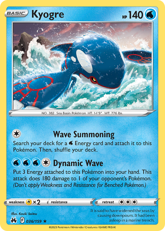 Kyogre 036/159 Rare Crown Zenith Holo NM/LP