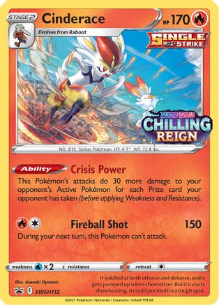 Cinderace (Prerelease) SWSH112 Promo Sword & Shield Promo Holo NM/M