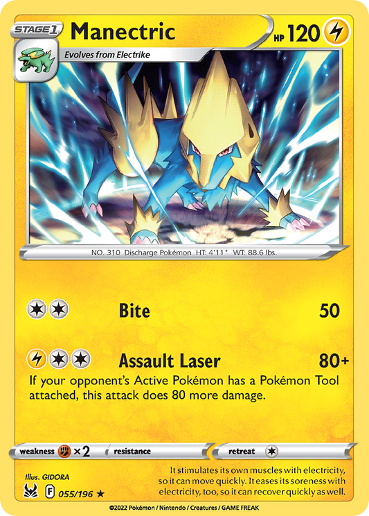 Manectric 055/196 Rare Reverse Holo Lost Origin NM/LP