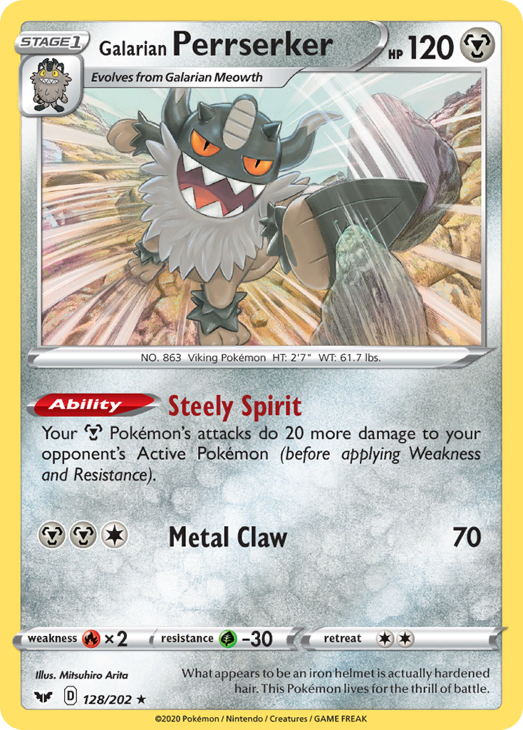 Galarian Perrserker 128/202 Rare Sword & Shield Holo NM/LP