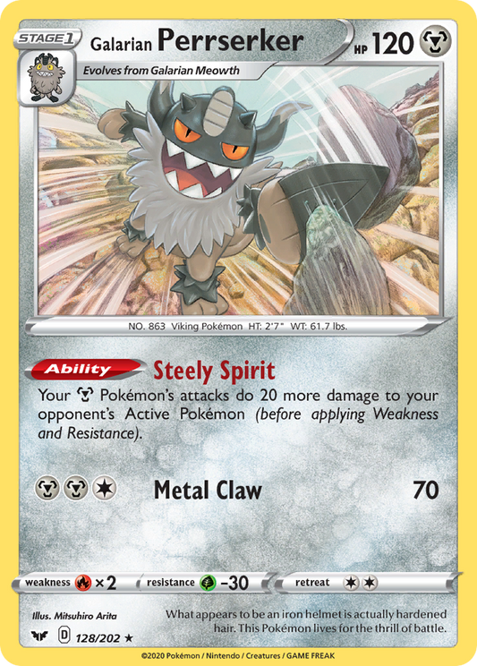 Galarian Perrserker 128/202 Rare Sword & Shield Holo NM/LP
