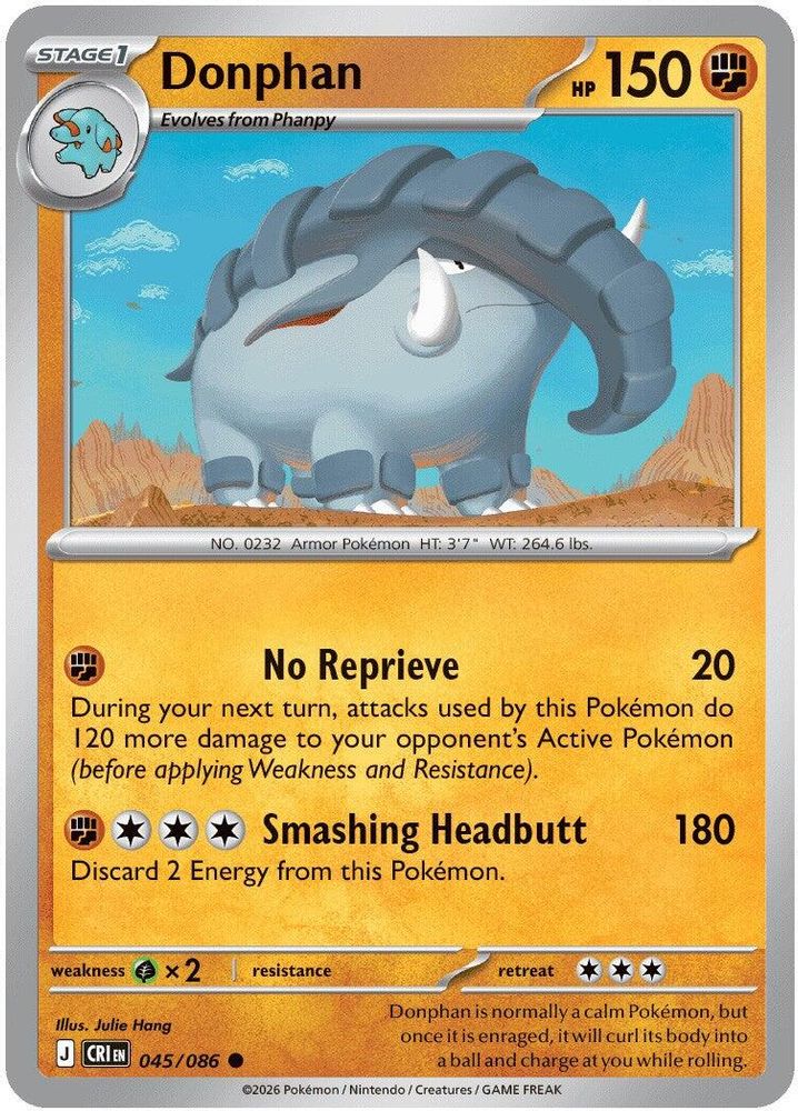 Donphan 045/086 Common Reverse Holo Chaos Rising NM/M
