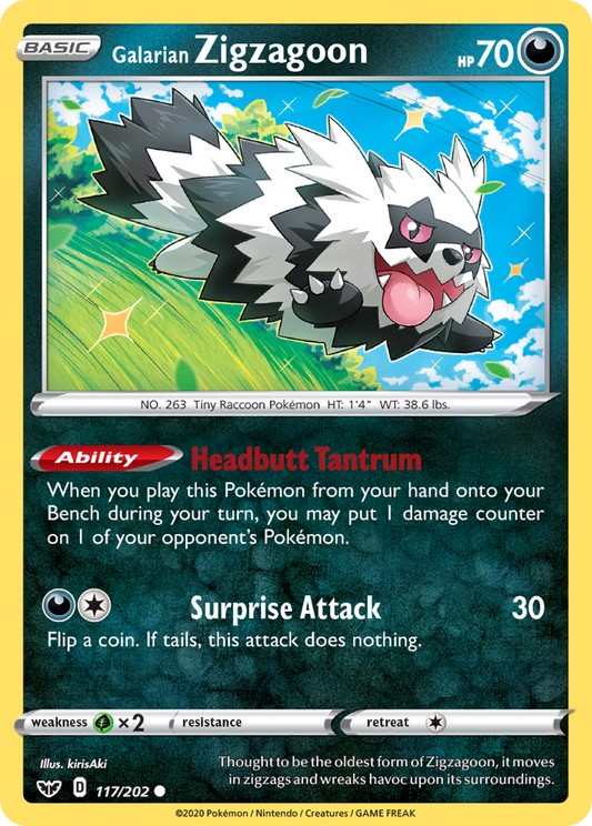 Galarian Zigzagoon 117/202 Common Reverse Holo Sword & Shield NM/LP