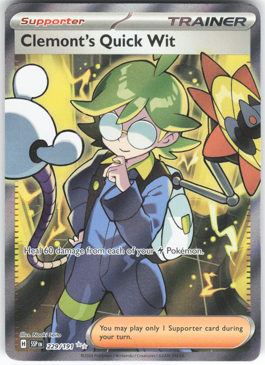 Clemont's Quick Wit - Ultra Rare SV08: Surging Sparks 229/191 NM