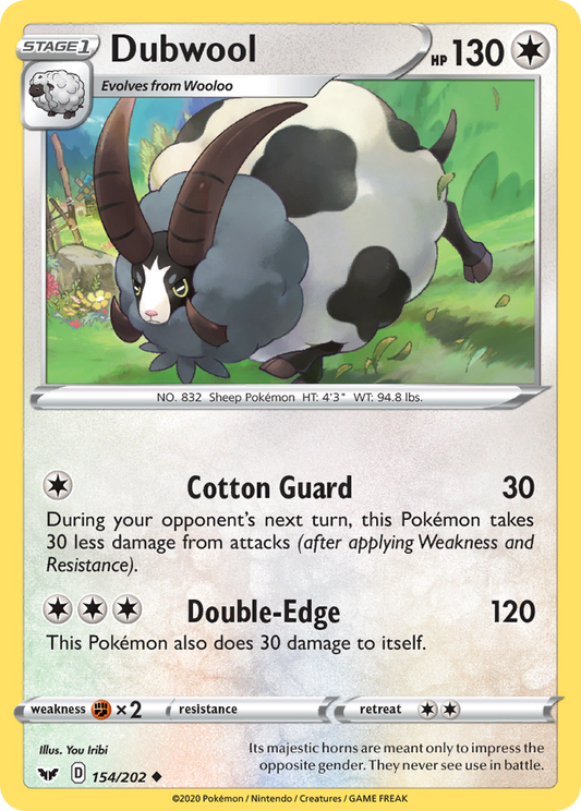 Dubwool 154/202 Uncommon Reverse Holo Sword & Shield NM/LP