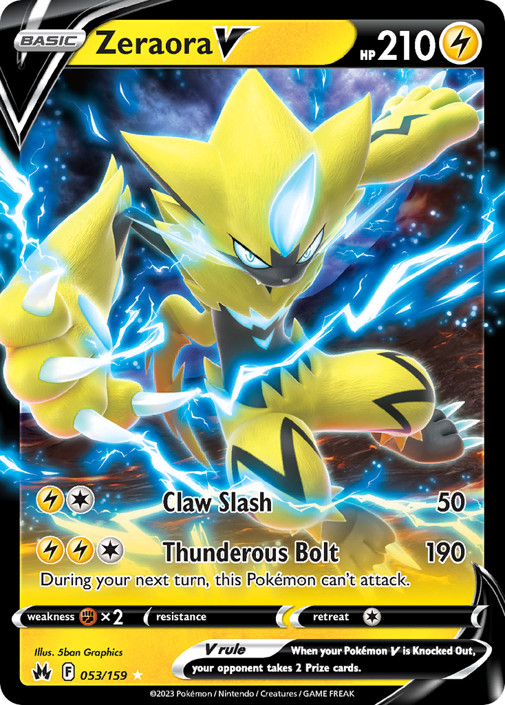 Zeraora V 053/159 V Rare Crown Zenith Holo NM/M
