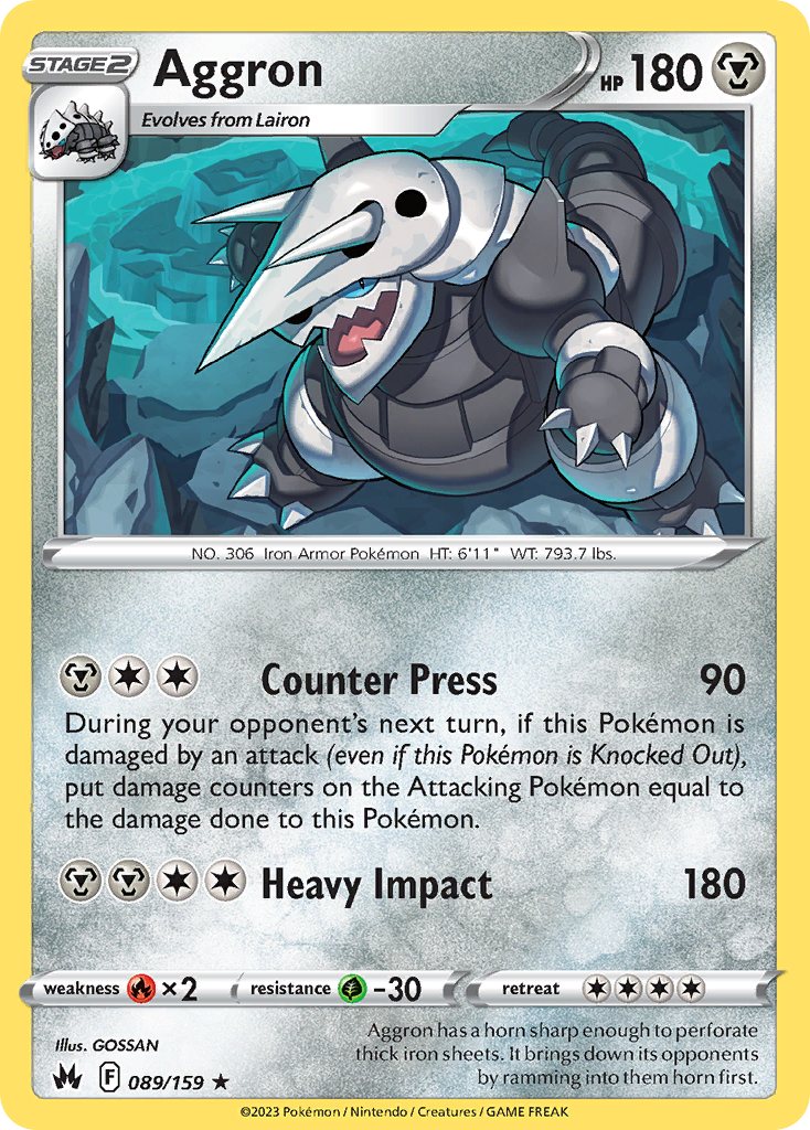 Aggron 089/159 Rare Crown Zenith Holo NM/LP