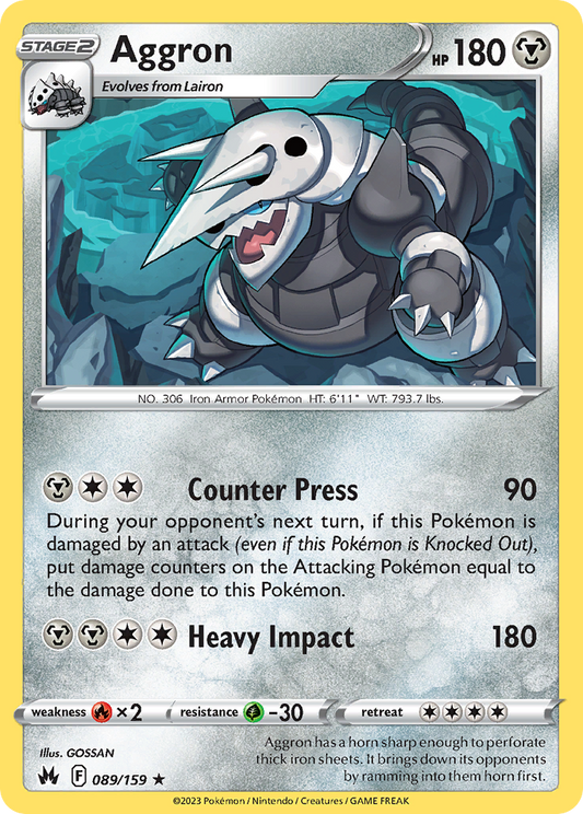 Aggron 089/159 Rare Crown Zenith Holo NM/LP