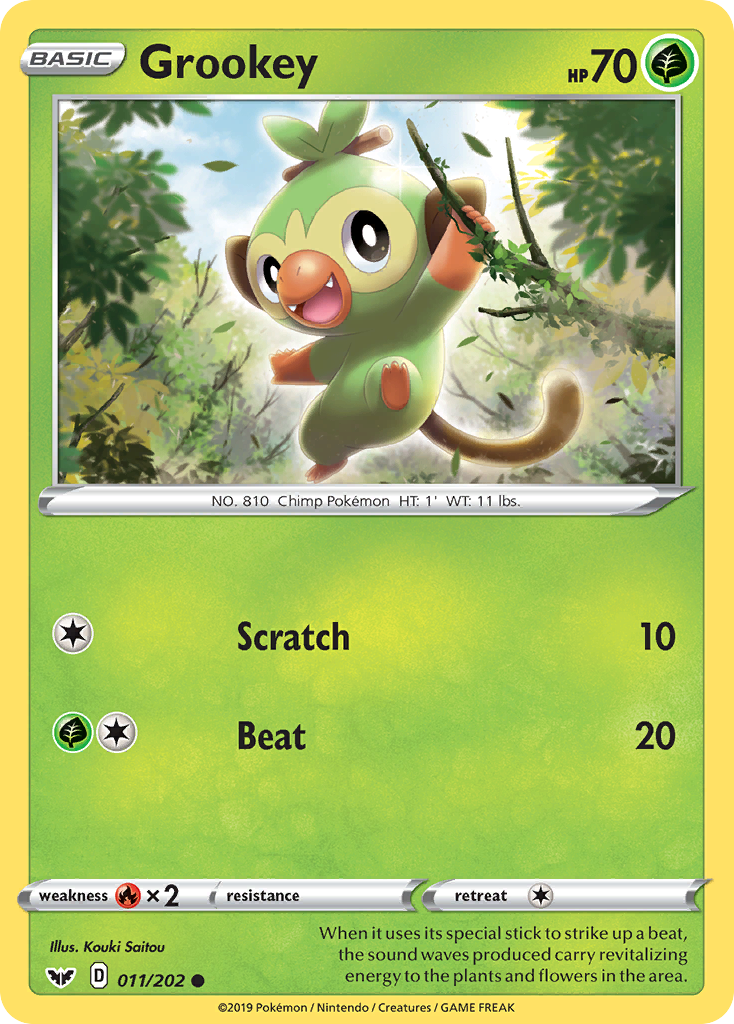 Grookey 011/202 Common Reverse Holo Sword & Shield NM/LP