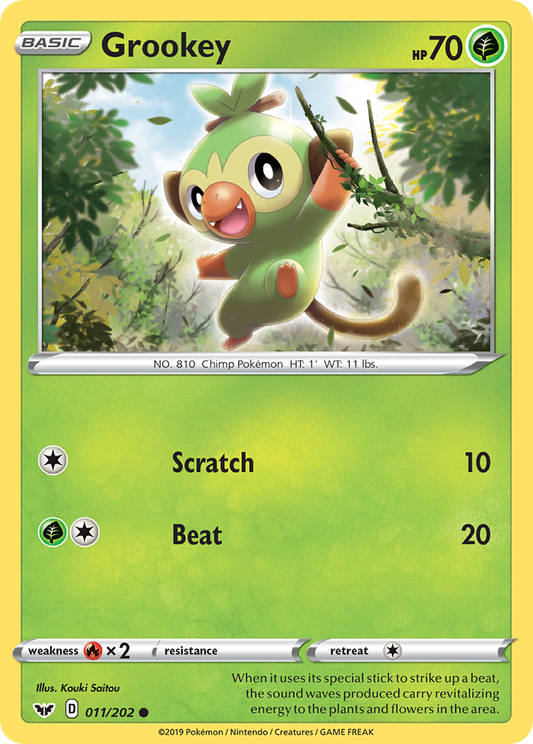 Grookey 011/202 Common Reverse Holo Sword & Shield NM/LP
