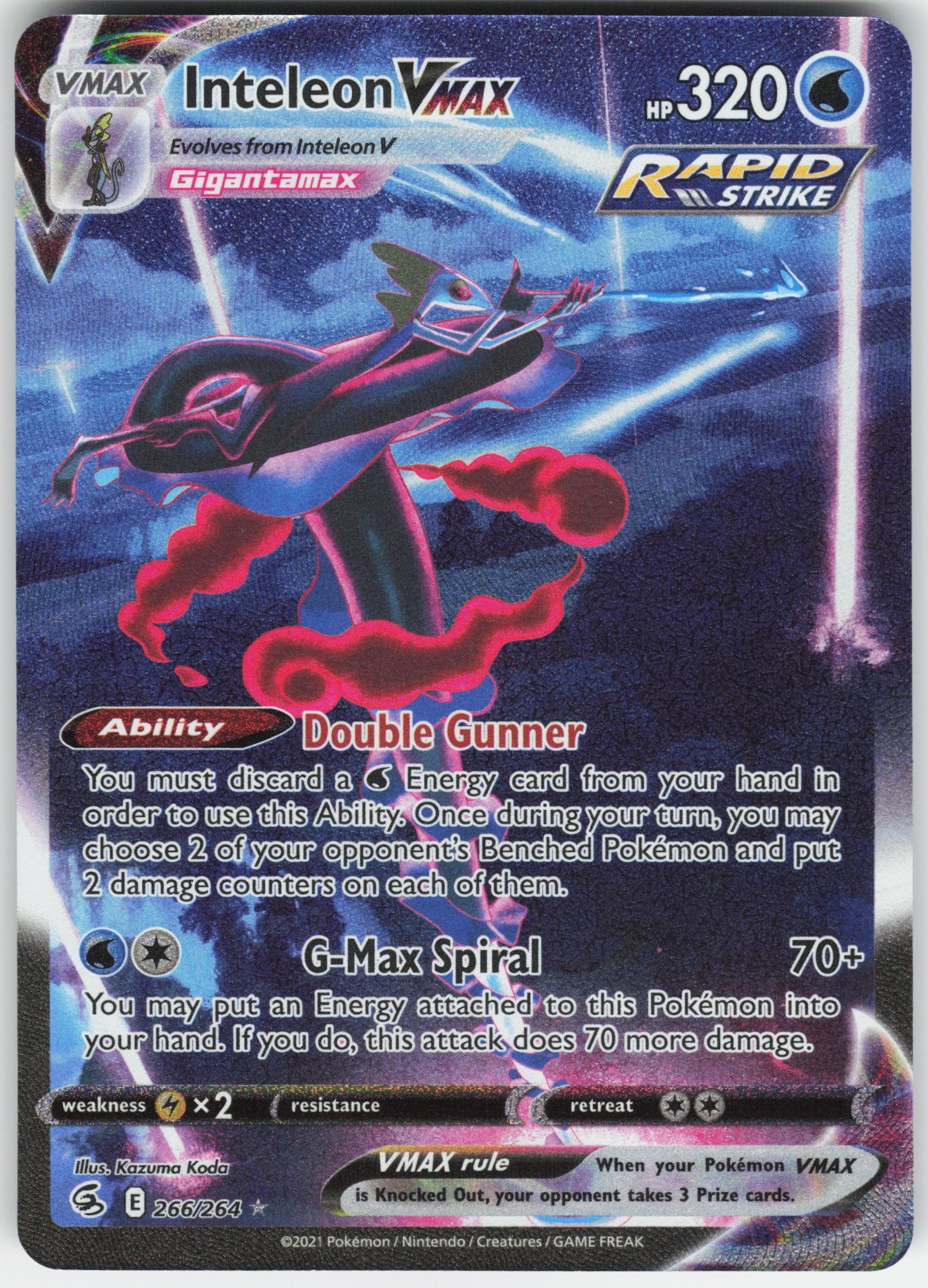 Inteleon VMAX (Alternate Art Secret) Secret Rare SWSH08: Fusion Strike 266/264 NM