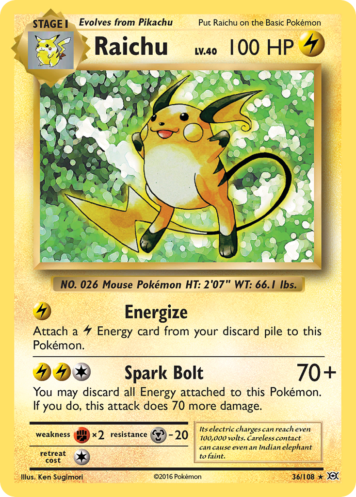 Raichu 36/108 Rare Reverse Holo Evolutions Holo NM/M