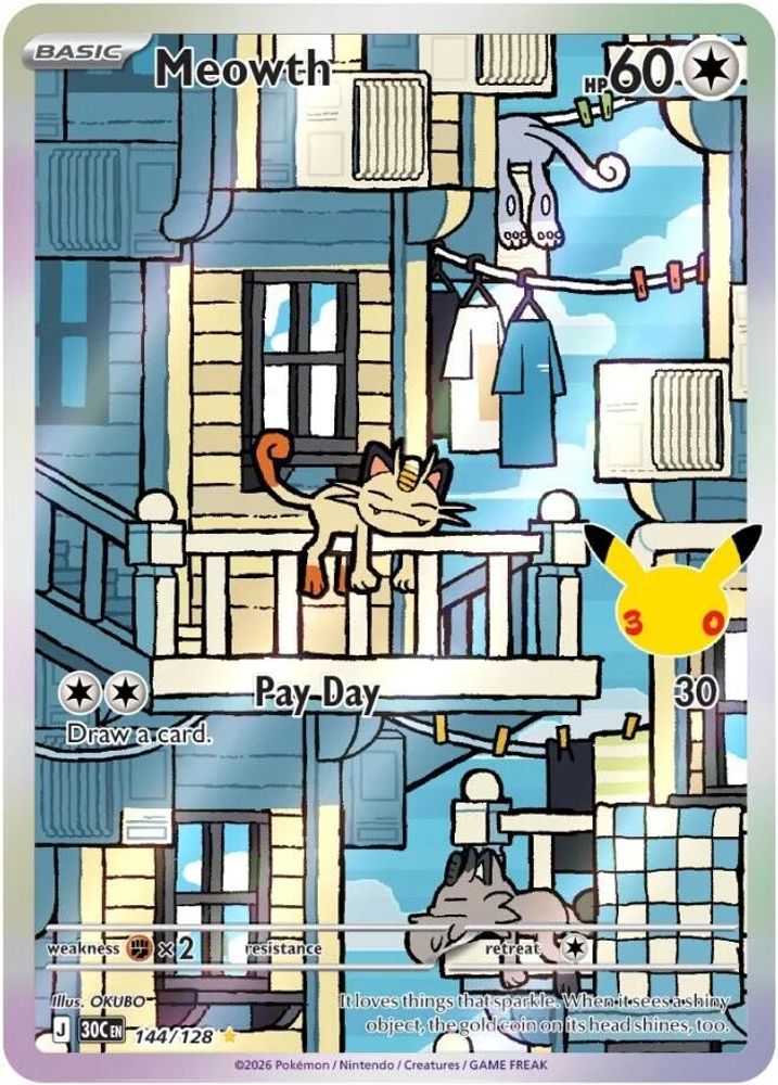 Meowth 144/128 Illustration Rare ME: 30th Celebration Holo NM/M
