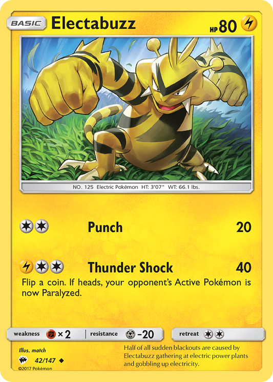 Electabuzz 42/147 Uncommon Reverse Holo Burning Shadows NM/LP