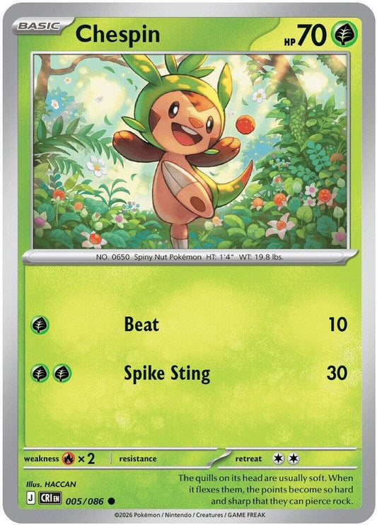 Chespin 005/086 Common Reverse Holo Chaos Rising NM/M