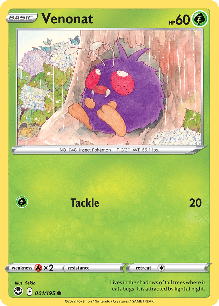Venonat 001/195 Common Reverse Holo Silver Tempest NM/LP
