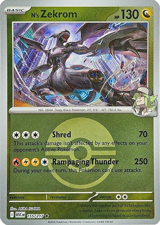N's Zekrom (Poke Ball) 155/217 Rare Reverse Holo Ascended Heroes NM/M