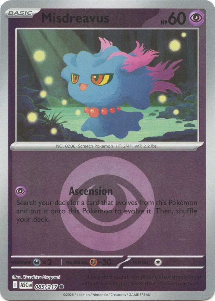 Misdreavus (Energy Symbol Pattern) 085/217 Reverse Holo Ascended Heroes NM/M