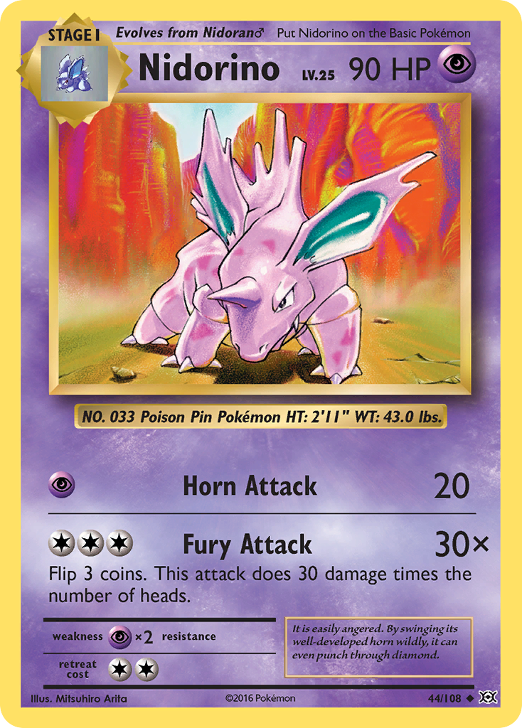Nidorino 44/108 Uncommon Reverse Holo Evolutions NM/M