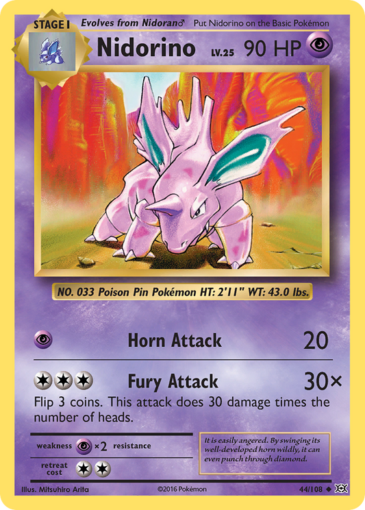 Nidorino 44/108 Uncommon Reverse Holo Evolutions NM/M