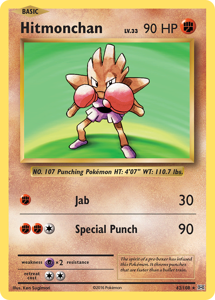 Hitmonchan 62/108 Rare Reverse Holo Evolutions Holo NM/M